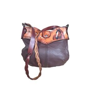 Vintage Stine Hand Tooled Leather Horse Shoulder Bag Brown Western Cowgirl Boho